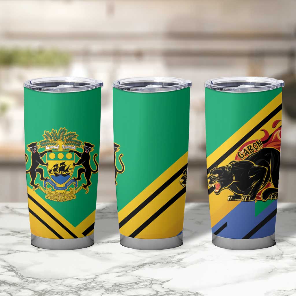 Afro Gabon Tumbler Cup Black Panther With Coat Of Arms