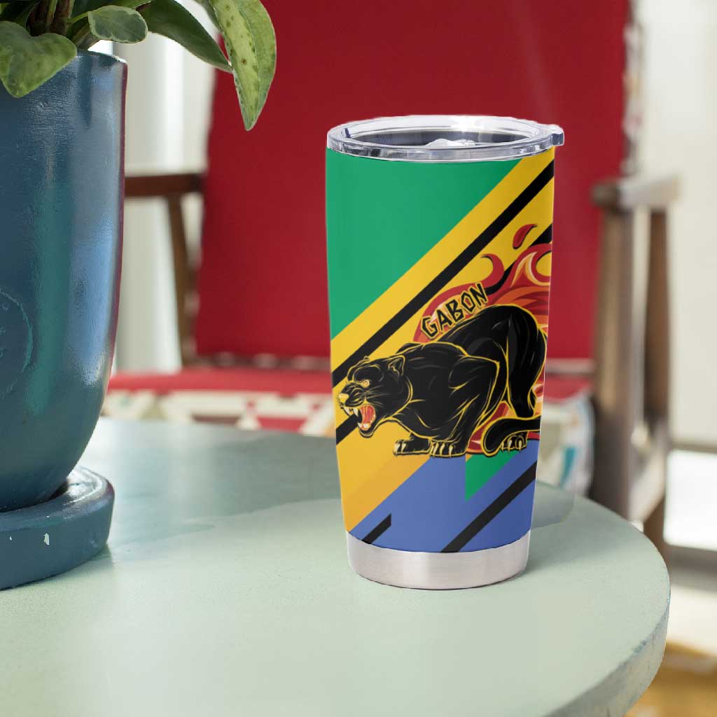 Afro Gabon Tumbler Cup Black Panther With Coat Of Arms