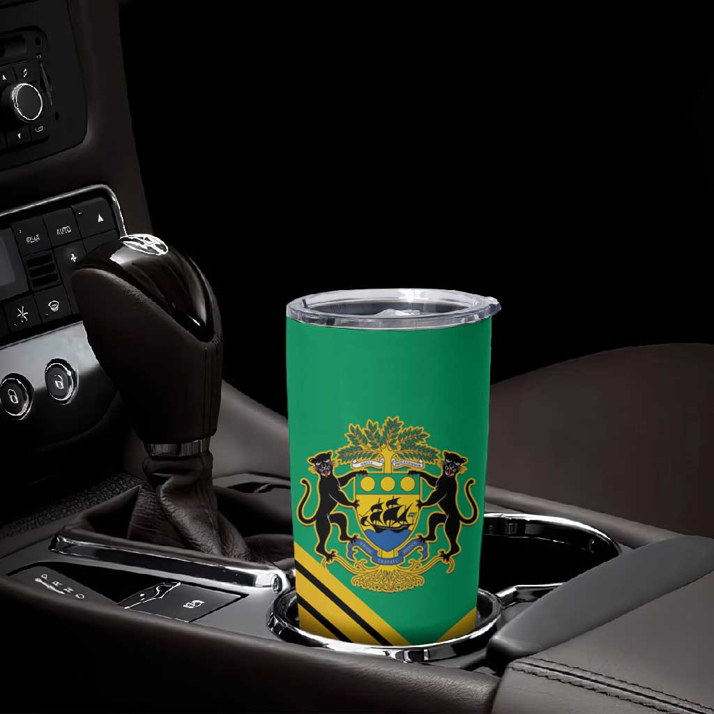 Afro Gabon Tumbler Cup Black Panther With Coat Of Arms