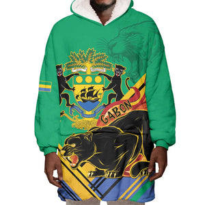 Afro Gabon Wearable Blanket Hoodie Black Panther With Coat Of Arms