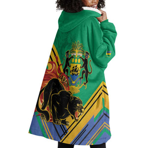 Afro Gabon Wearable Blanket Hoodie Black Panther With Coat Of Arms