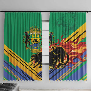 Afro Gabon Window Curtain Black Panther With Coat Of Arms