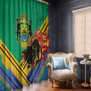 Afro Gabon Window Curtain Black Panther With Coat Of Arms