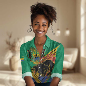 Afro Gabon Women Casual Shirt Black Panther With Coat Of Arms LT15