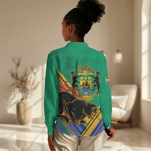 Afro Gabon Women Casual Shirt Black Panther With Coat Of Arms LT15