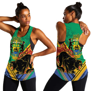 Afro Gabon Women Racerback Tank Black Panther With Coat Of Arms
