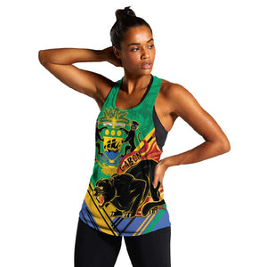 Afro Gabon Women Racerback Tank Black Panther With Coat Of Arms