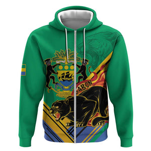 Afro Gabon Zip Hoodie Black Panther With Coat Of Arms