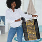 African Tribal Heritage Laundry Basket Black Gold Pattern