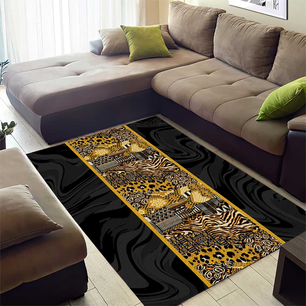 African Wall Rug African Tribal Heritage Area Rug Black Gold Pattern by African Pride Shop