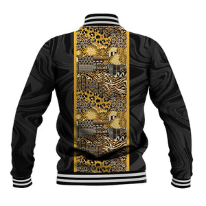 African Tribal Heritage Baseball Jacket Black Gold Pattern