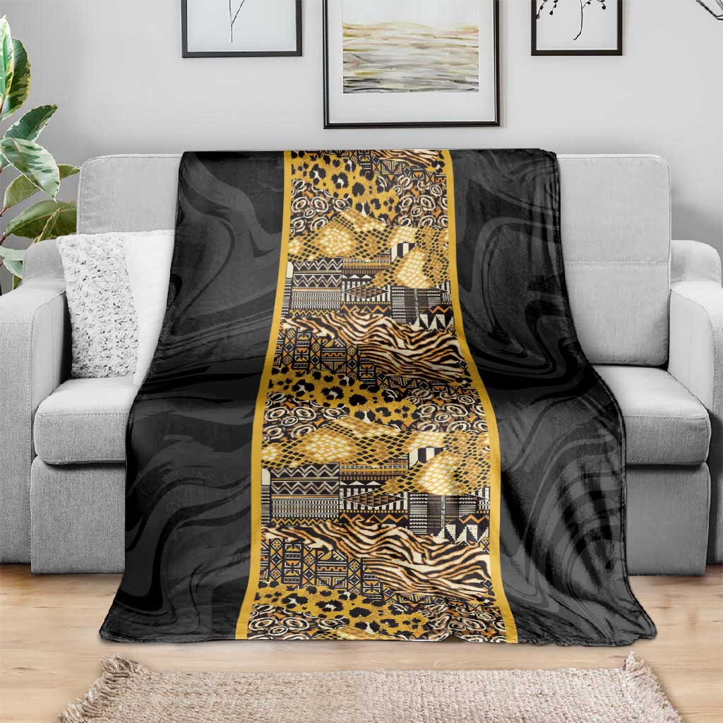 African Tribal Heritage Blanket Black Gold Pattern