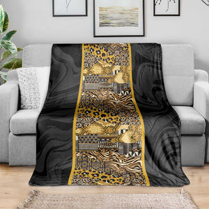 African Tribal Heritage Blanket Black Gold Pattern