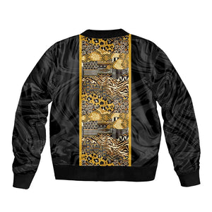 African Tribal Heritage Bomber Jacket Black Gold Pattern