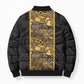 African Tribal Heritage Bomber Puffer Jacket Black Gold Pattern