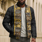 African Tribal Heritage Bomber Puffer Jacket Black Gold Pattern