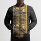 African Tribal Heritage Bomber Puffer Jacket Black Gold Pattern