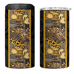 African Tribal Heritage 4 in 1 Can Cooler Tumbler Black Gold Pattern
