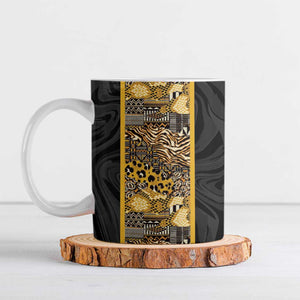 African Tribal Heritage Ceramic Mug Black Gold Pattern