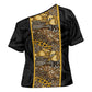 African Tribal Heritage Cross Shoulder Shirt Black Gold Pattern