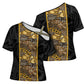 African Tribal Heritage Cross Shoulder Shirt Black Gold Pattern