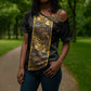 African Tribal Heritage Cross Shoulder Shirt Black Gold Pattern