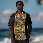 African Tribal Heritage Hawaiian Shirt Black Gold Pattern