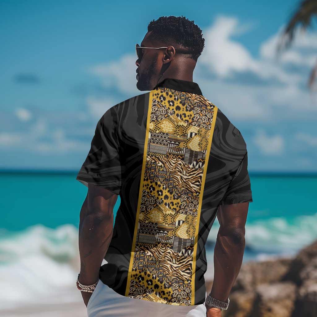 African Tribal Heritage Hawaiian Shirt Black Gold Pattern