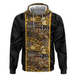 African Tribal Heritage Hoodie Black Gold Pattern