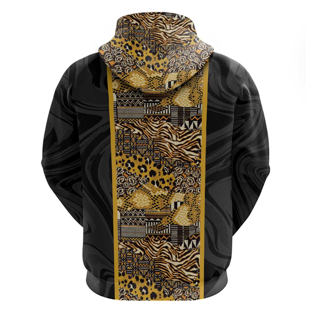 African Tribal Heritage Hoodie Black Gold Pattern