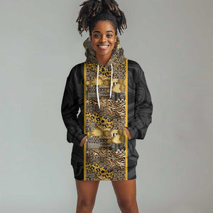 African Tribal Heritage Hoodie Dress Black Gold Pattern