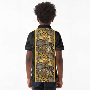 African Tribal Heritage Kid Polo Shirt Black Gold Pattern