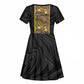 African Tribal Heritage Kid Short Sleeve Dress Black Gold Pattern