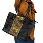 African Tribal Heritage Leather Tote Bag Black Gold Pattern