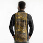 African Tribal Heritage Long Sleeve Polo Shirt Black Gold Pattern