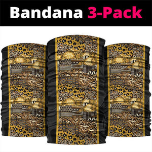 African Tribal Heritage Neck Gaiter Black Gold Pattern