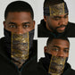 African Tribal Heritage Neck Gaiter Black Gold Pattern
