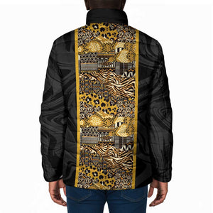 African Tribal Heritage Padded Jacket Black Gold Pattern