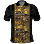 African Tribal Heritage Polo Shirt Black Gold Pattern
