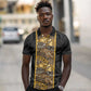 African Tribal Heritage Polo Shirt Black Gold Pattern