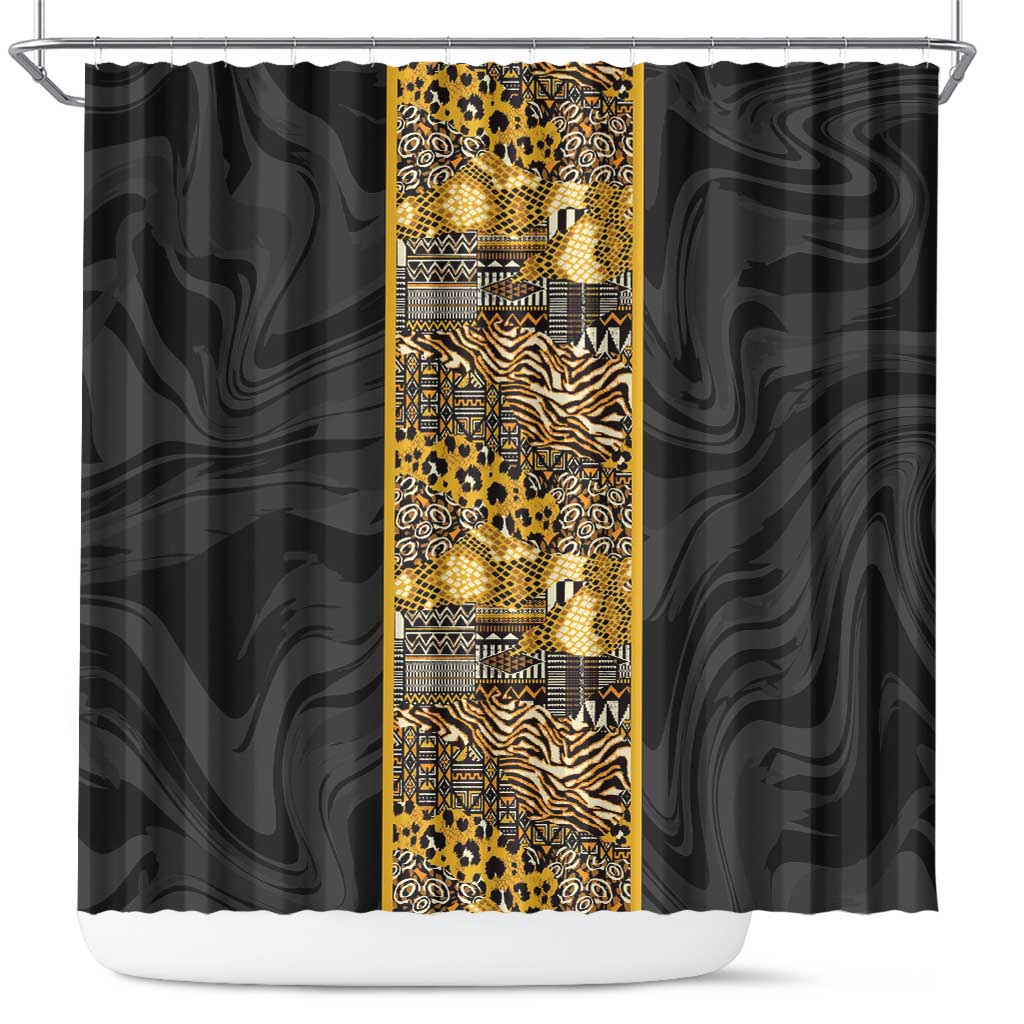 African Tribal Heritage Shower Curtain Black Gold Pattern