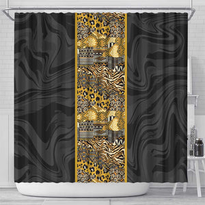 African Tribal Heritage Shower Curtain Black Gold Pattern