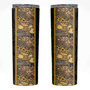 African Tribal Heritage Skinny Tumbler Black Gold Pattern