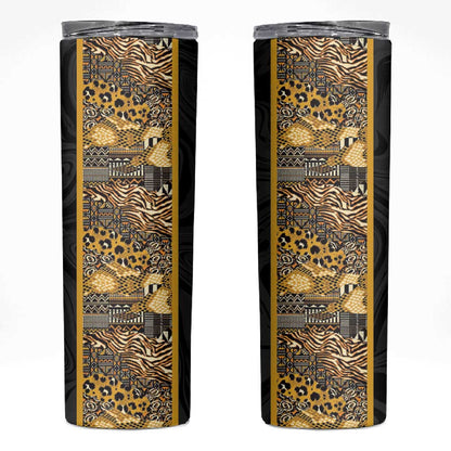 African Tribal Heritage Skinny Tumbler Black Gold Pattern