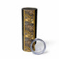 African Tribal Heritage Skinny Tumbler Black Gold Pattern