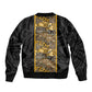 African Tribal Heritage Sleeve Zip Bomber Jacket Black Gold Pattern