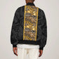 African Tribal Heritage Sleeve Zip Bomber Jacket Black Gold Pattern
