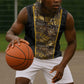 African Tribal Heritage Sleeveless Hoodie Black Gold Pattern