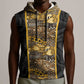African Tribal Heritage Sleeveless Hoodie Black Gold Pattern