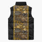 African Tribal Heritage Sleeveless Puffer Jacket Black Gold Pattern